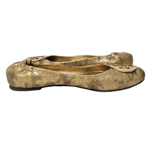TORY BURCH Reva Gold Snakeskin Print Leather Ballet Flats 11 - Picture 7 of 11